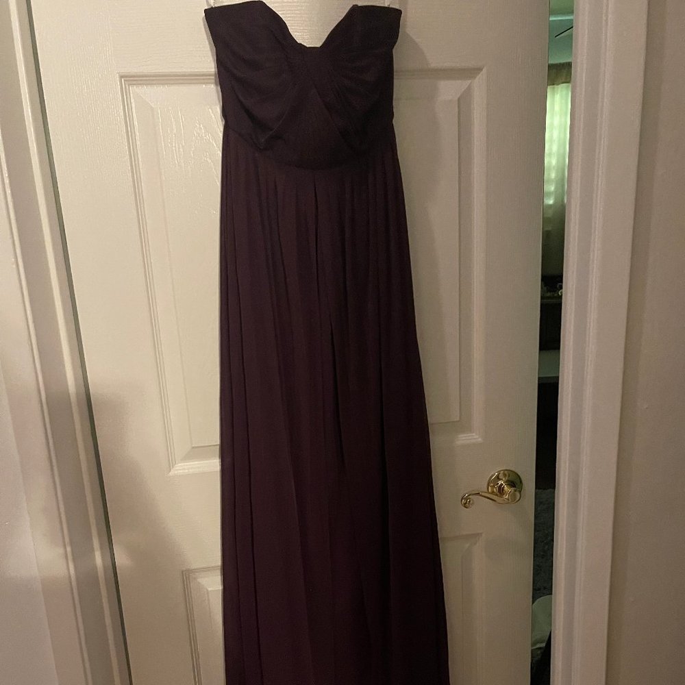 David's Bridal Long PURPLE Strapless Dress with LONG flowing skirt